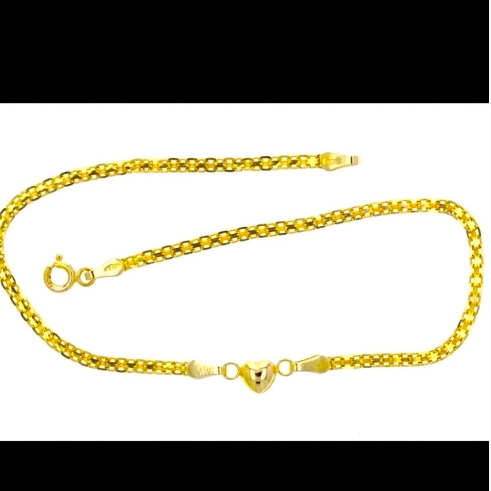 14k SOLID GOLD MESH HEART ANKLET OR BRACELET 9” ❤️